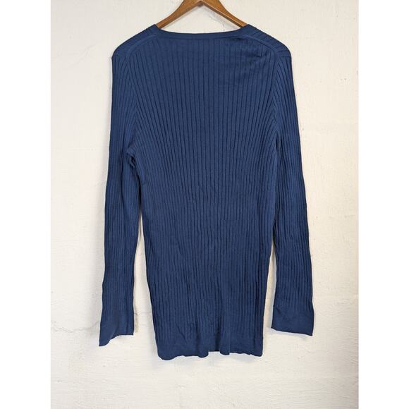 Gap Cardigan Sweater Womens XL Blue Silk Cotton Ribbed Knit Soft Cozy Grampa - Picture 4 of 8